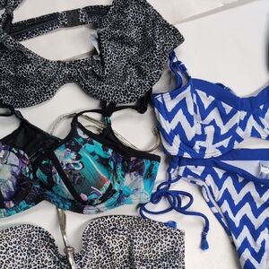 34D Freya Black and Teal Floral Underwire Bikini Tops & 2 Small Bottoms